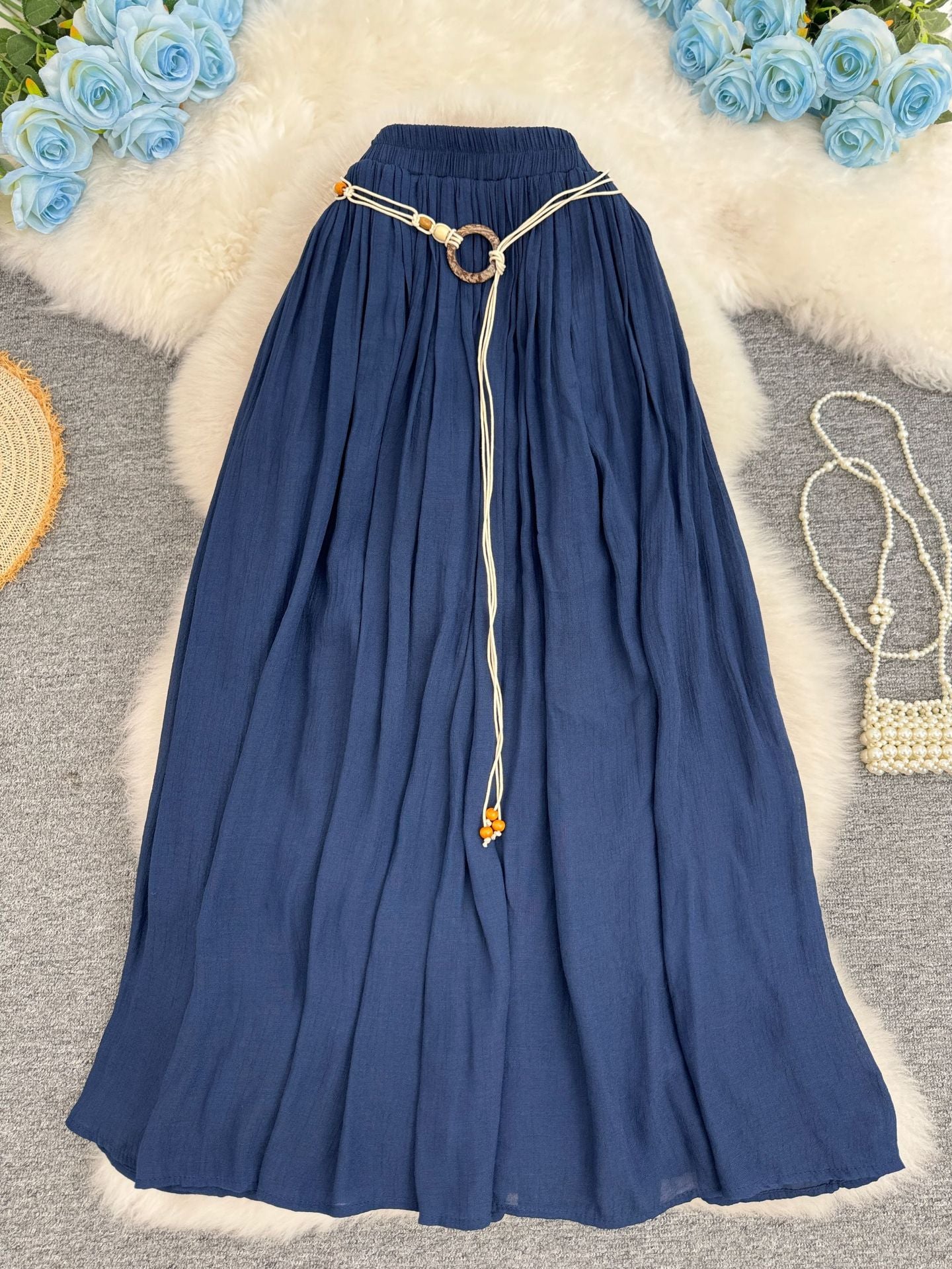 Women's Cotton Linen Vacation Style Lazy Versatile Slimming A- Line Midi Skirts