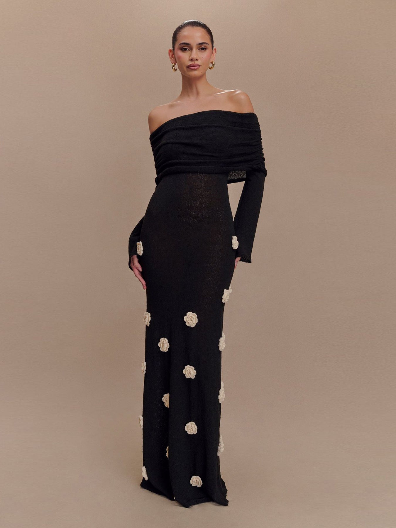 Versatile Women's Sexy Three-dimensional Flower Knitted Dress