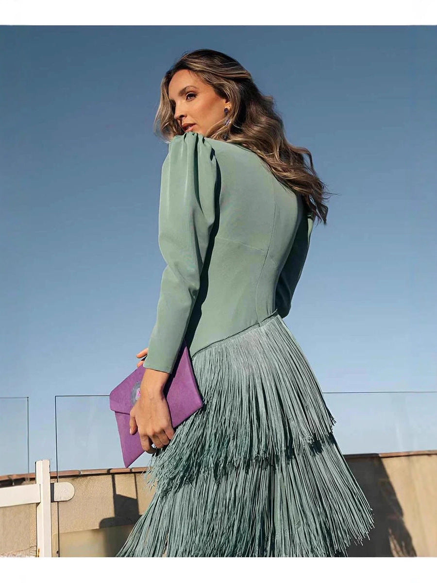 Durable Autumn Fashion Deep Tassels Long Suits