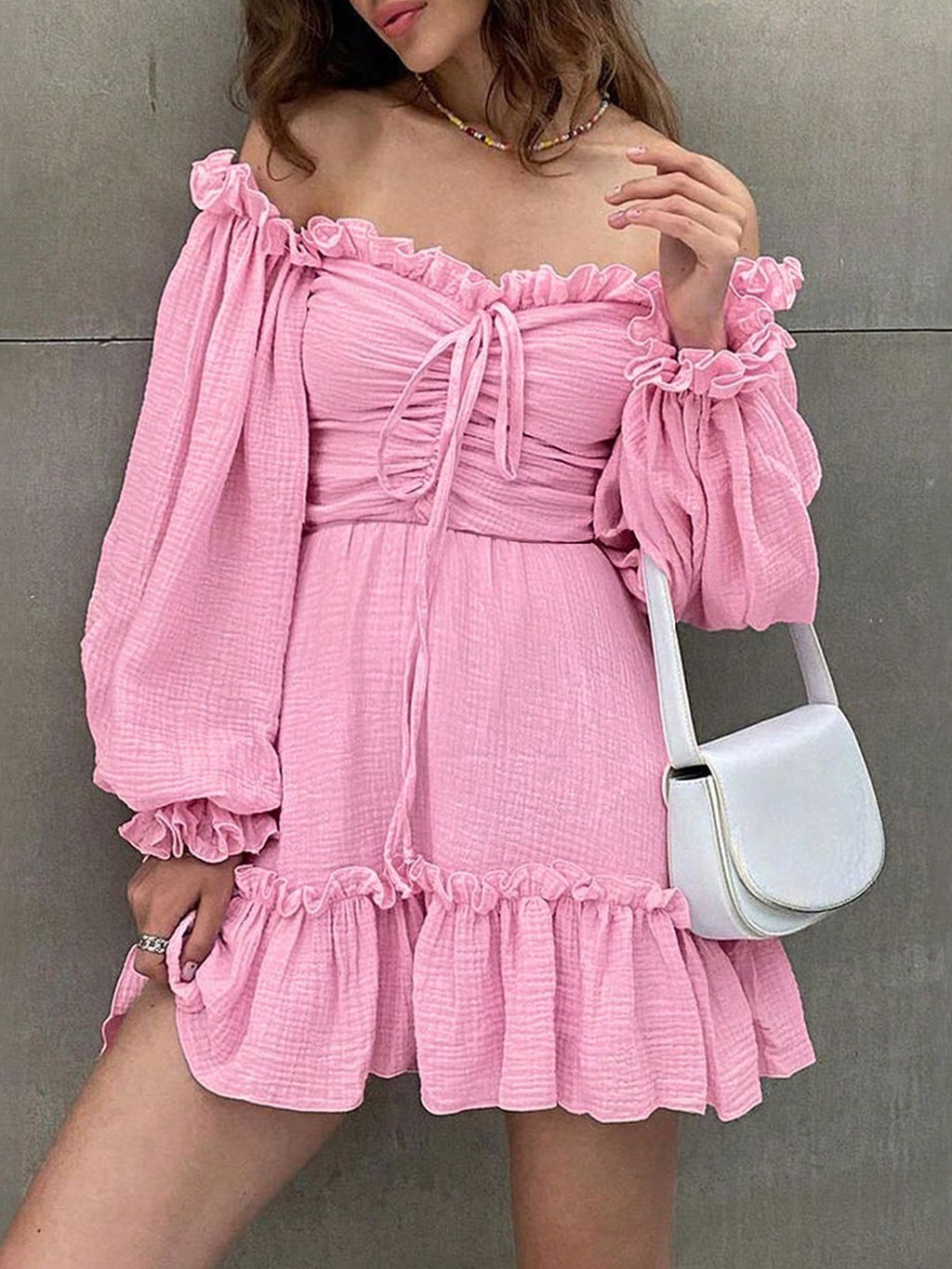 Women's Summer Long Sleeve Cold-shoulder Elegant Fresh Dress
