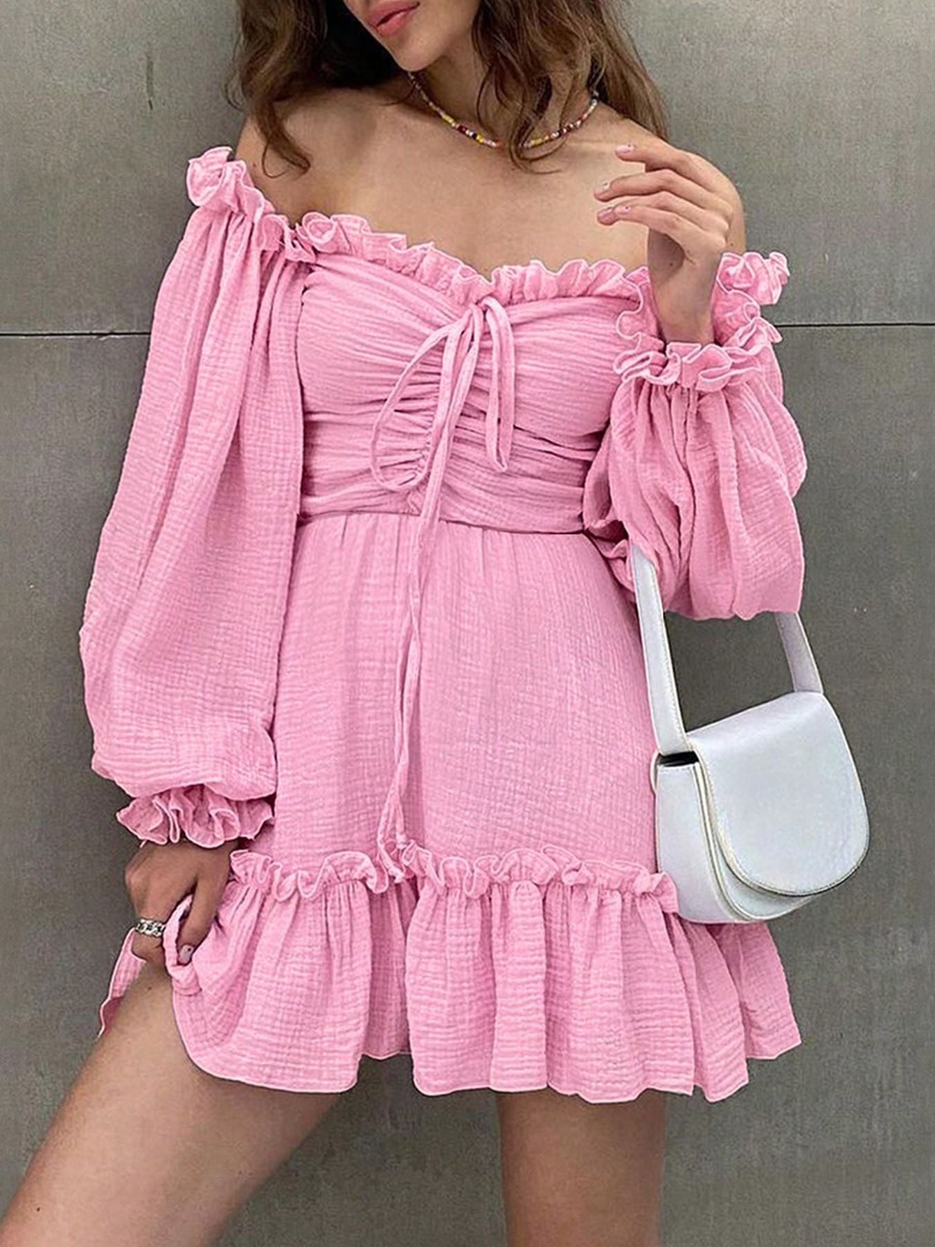 Women's Summer Long Sleeve Cold-shoulder Elegant Fresh Dress