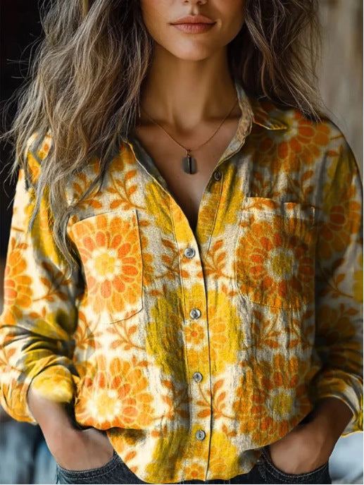 Women's Shirt Printed Exquisite Linen Fabric Tops