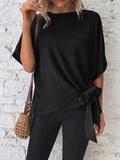 Women's Summer Solid Color Batwing Sleeve Knotted Women's T-shirt