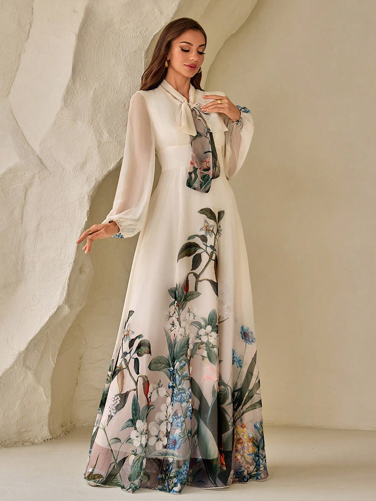 Fashionable Elegant Printed Large Swing Long Dress