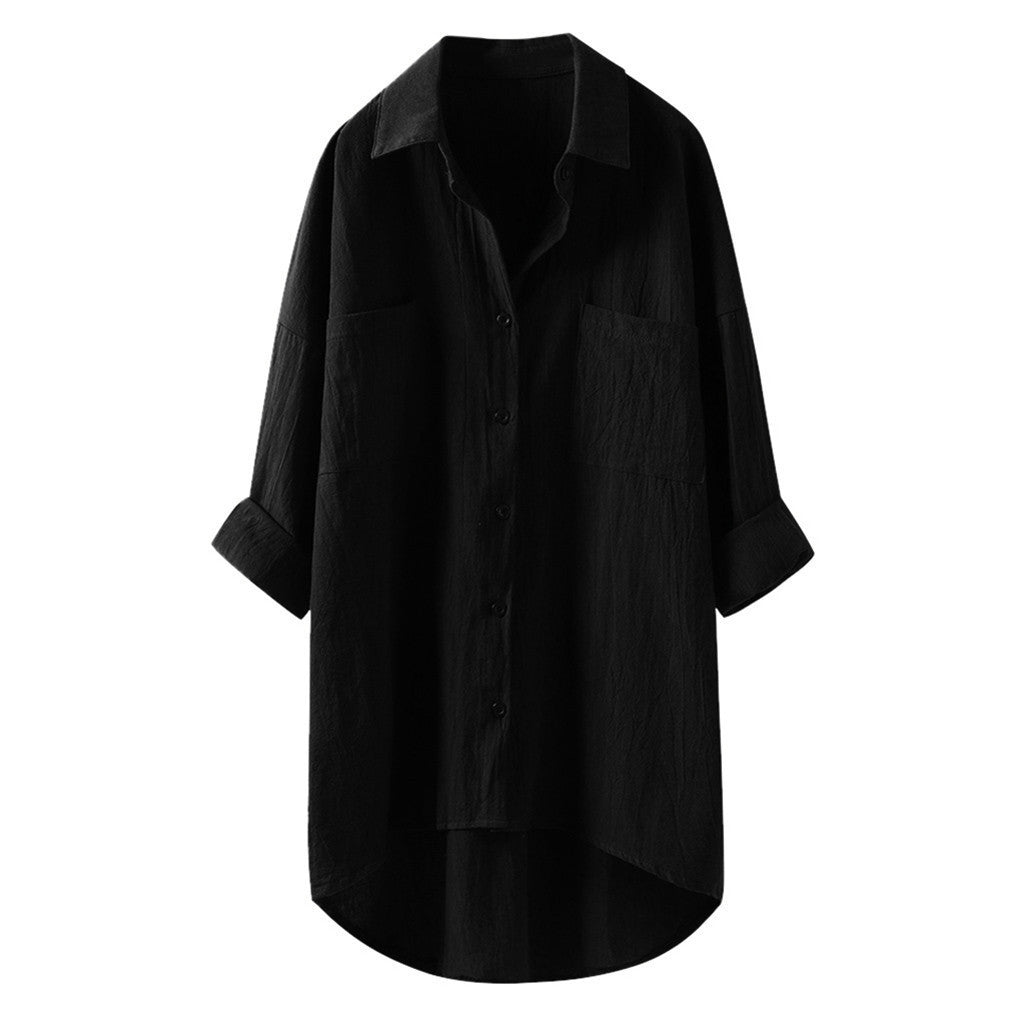 Women's Shirt Casual Style Cotton Double Pocket Clothing