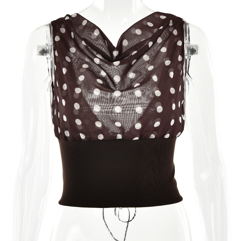 Polka Dot Hot Sexy Slim Fit Backless Drawstring Women's T-shirt