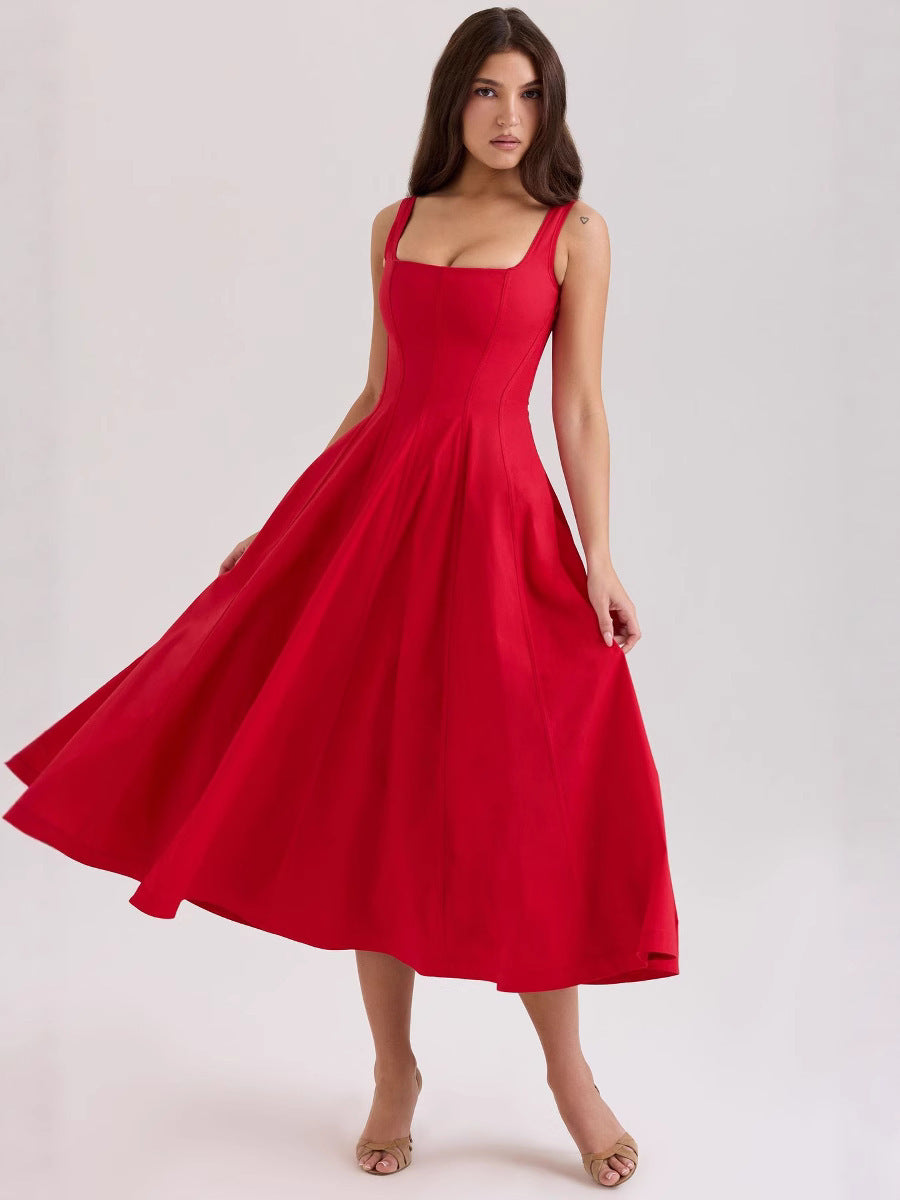 Slim Fit High Waist Midi Printed Dress