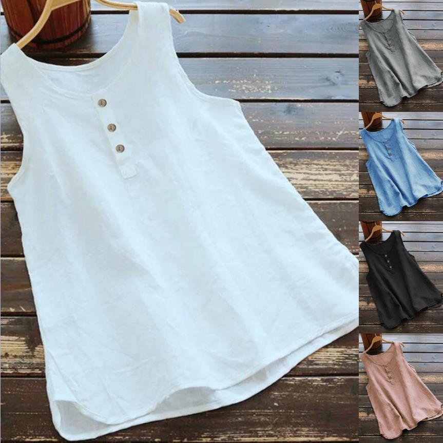 Women's Solid Color Round Neck Loose Casual Cotton Vests