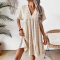 Women's Ladies Casual Sleeve Ruffled Hem Solid Dress