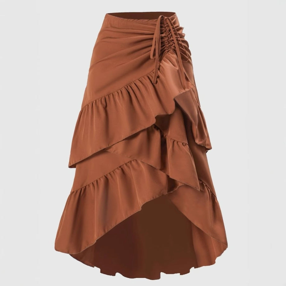 Women's Sweet Fresh High Waist Stitching Slimming Flounce Skirt