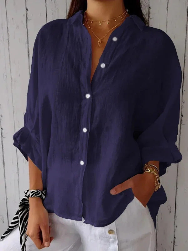 Spring Cotton Linen Back Design Shirt Blouse