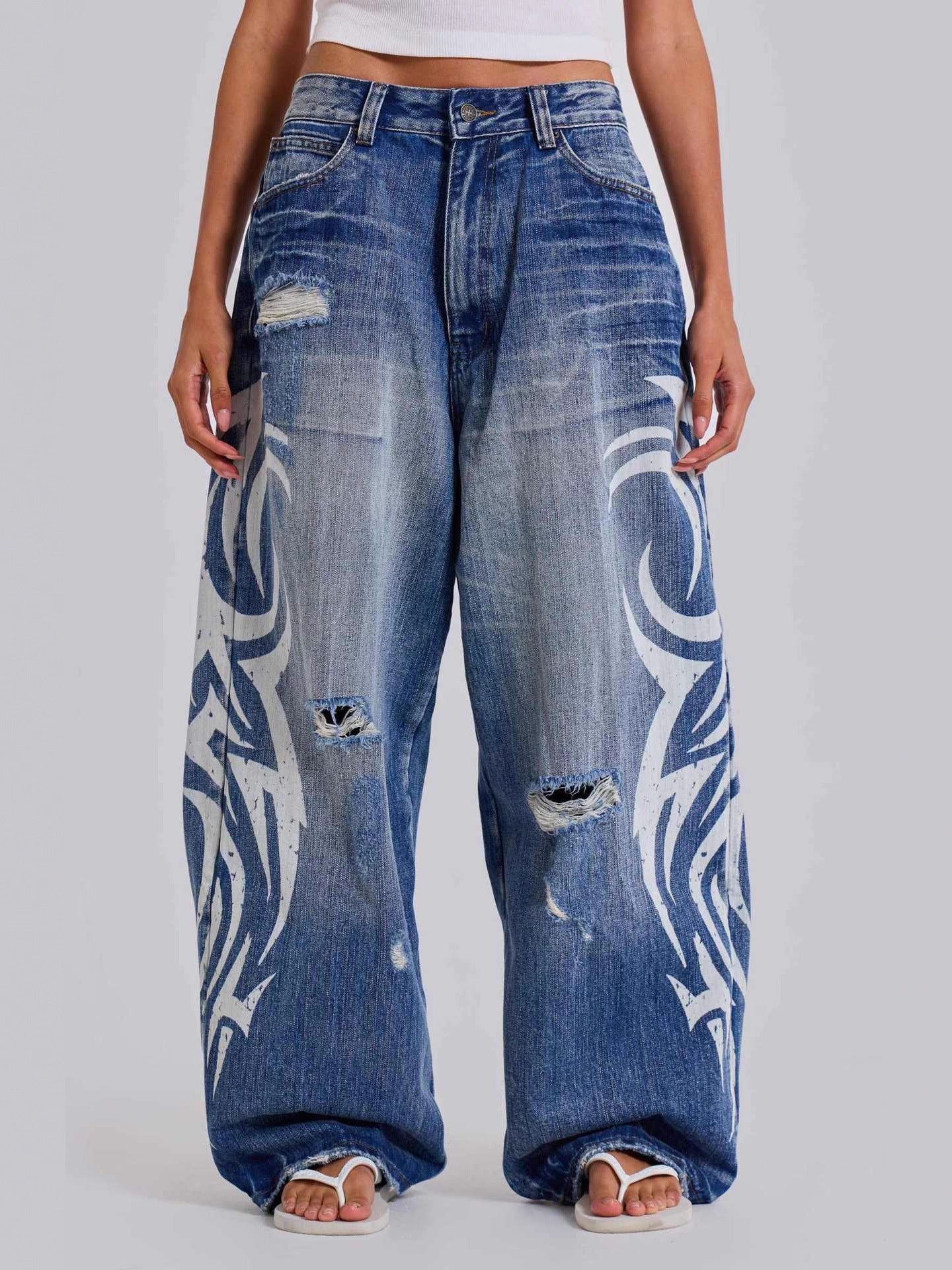 Women's & Men's Washed Retro High Street Tide Trousers Women's Jeans