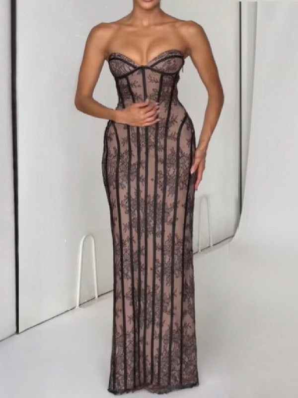 Women's Fishbone Lace Sheath Sleeveless Tube Dress