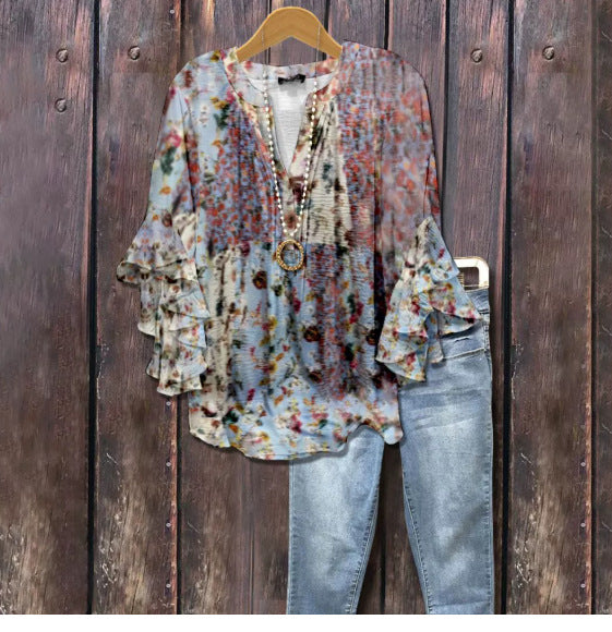 Women's Creative Floral Element Printing Digital Casual Trend Lotus Women's T-shirt