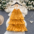 Women's French Atmosphere Halter Spaghetti Straps Ruffled Stitching Cake Dress