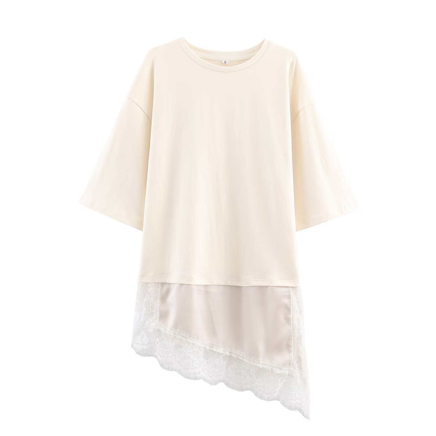 Women's Summer Graceful Fashionable Hem Stitching Lace Women's T-shirt