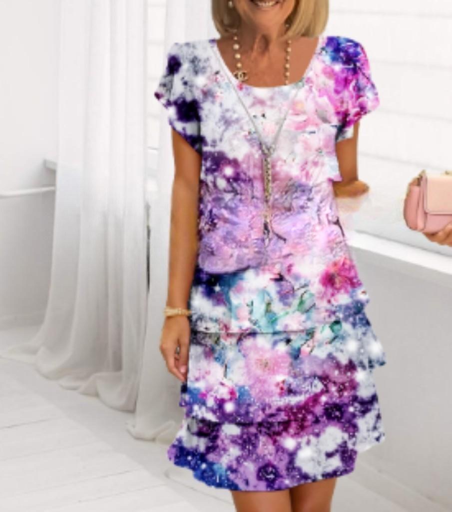 Sleeve Round Neck Printed Series Spring Dress