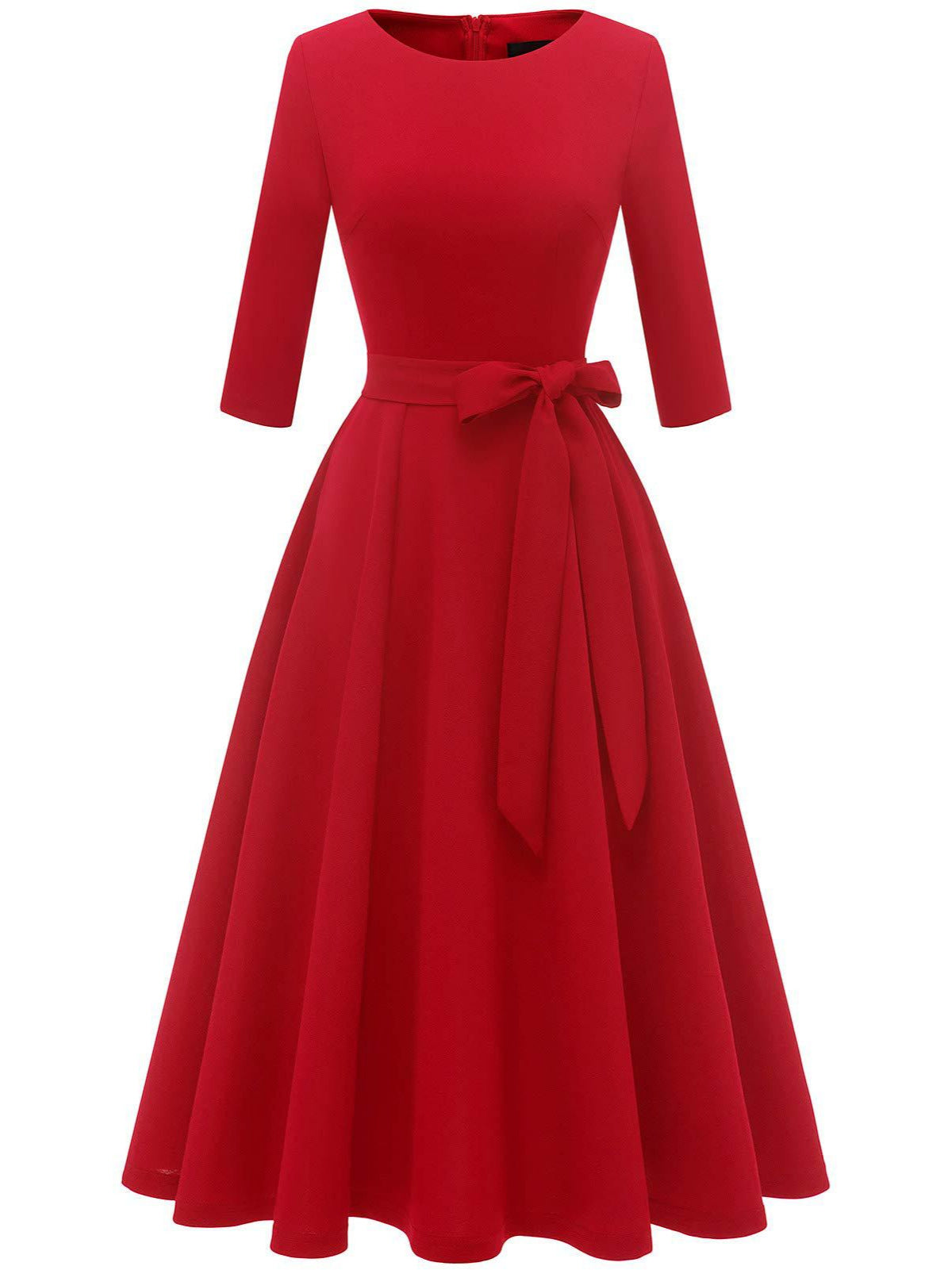 Women's Collar Three-quarter Sleeve Solid Color Temperament Leisure Large Swing Super Skirts