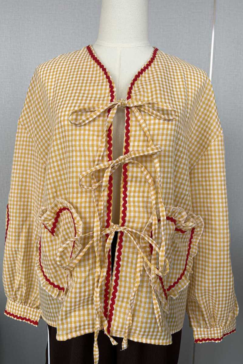 Lantern Sleeve Love Plaid Shirt French Design Blouse