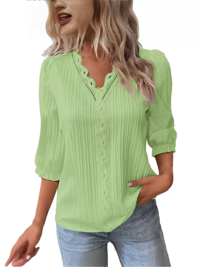 Women's Holiday Fashion Hollow Half-sleeved Shirt Blouse