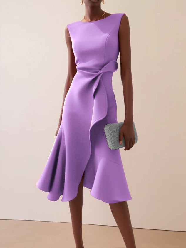 Women's Sleeveless Solid Color Round Neck Mid-length Dress