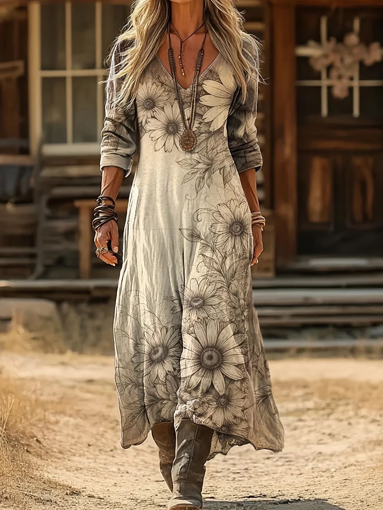 Popular Women's Creative Printed Wear Midi Dress