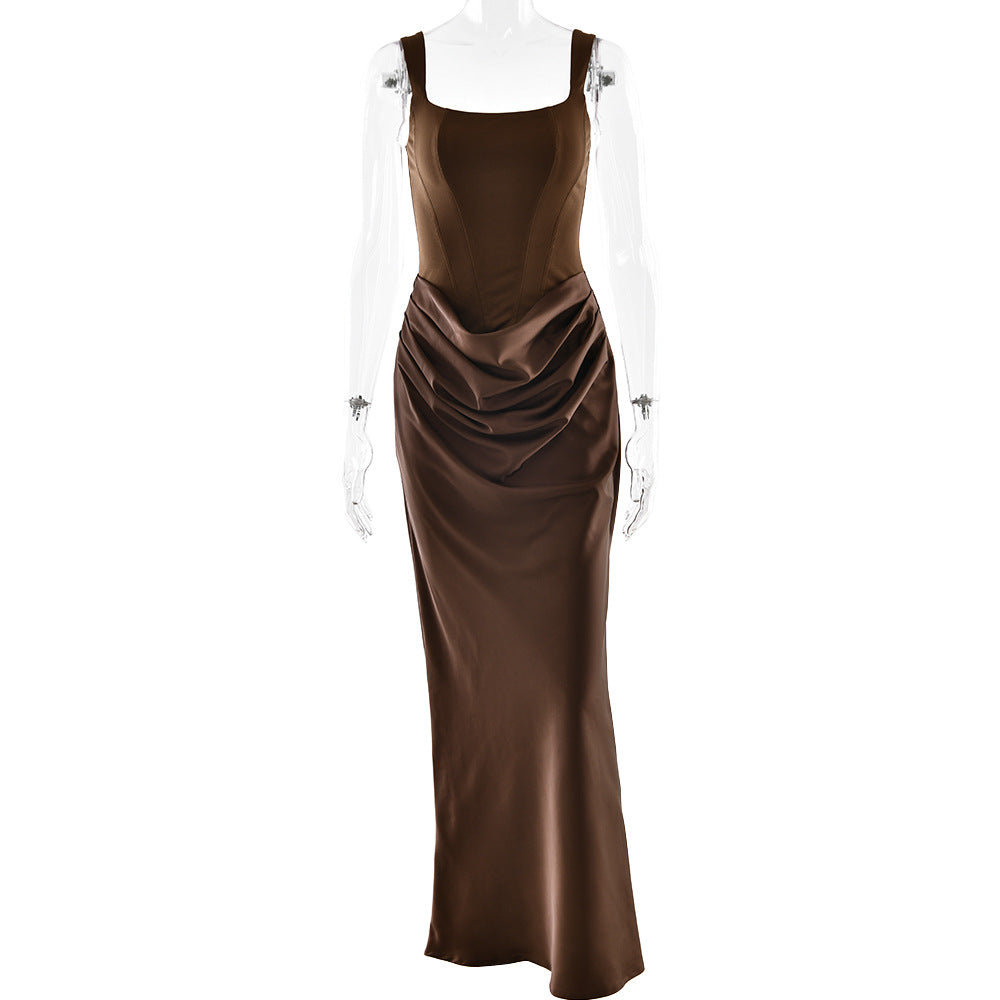 Hot Fashion Waist Pleated Suspender Sleeveless Dress