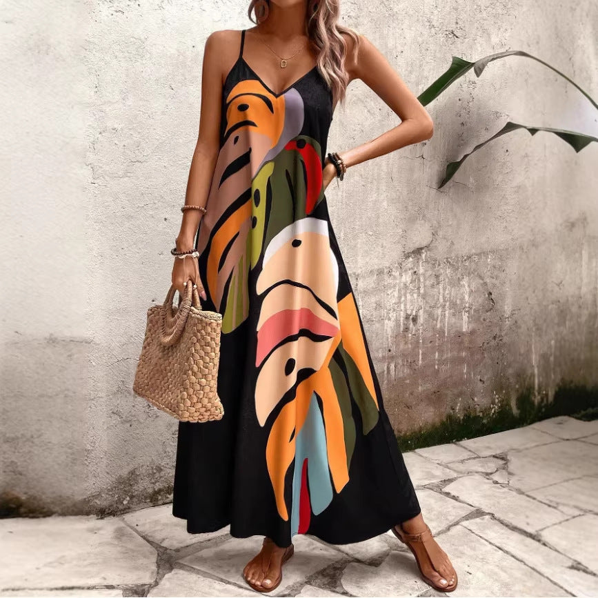 Women's Summer Fashion Casual Floral Print Leaf Dress