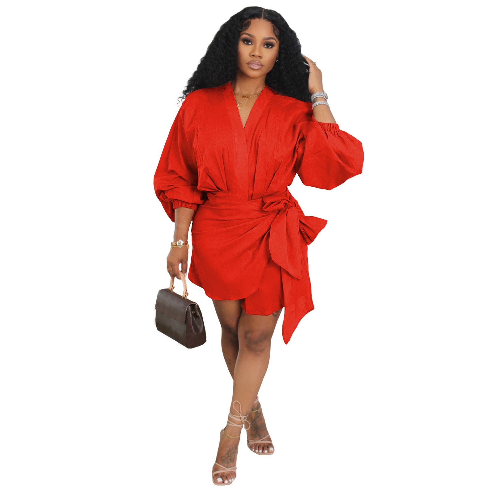 Casual Solid Color Patchwork Pleated Shoulder Strap Design Dress
