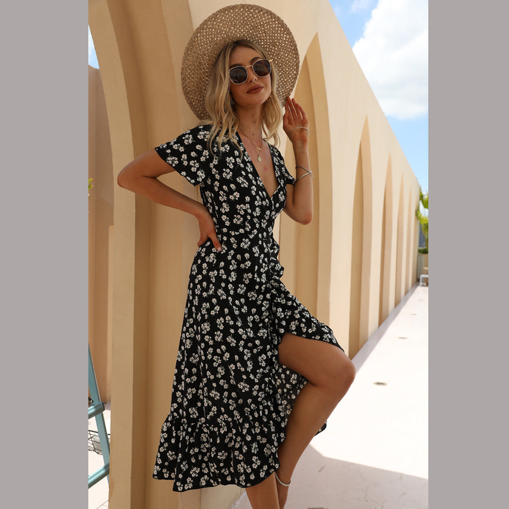 Summer Sexy Chiffon Midi Printed Beach Dress