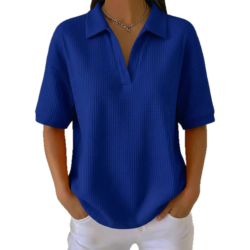 Fashion Waffle Solid Color Pullover Loose Tops