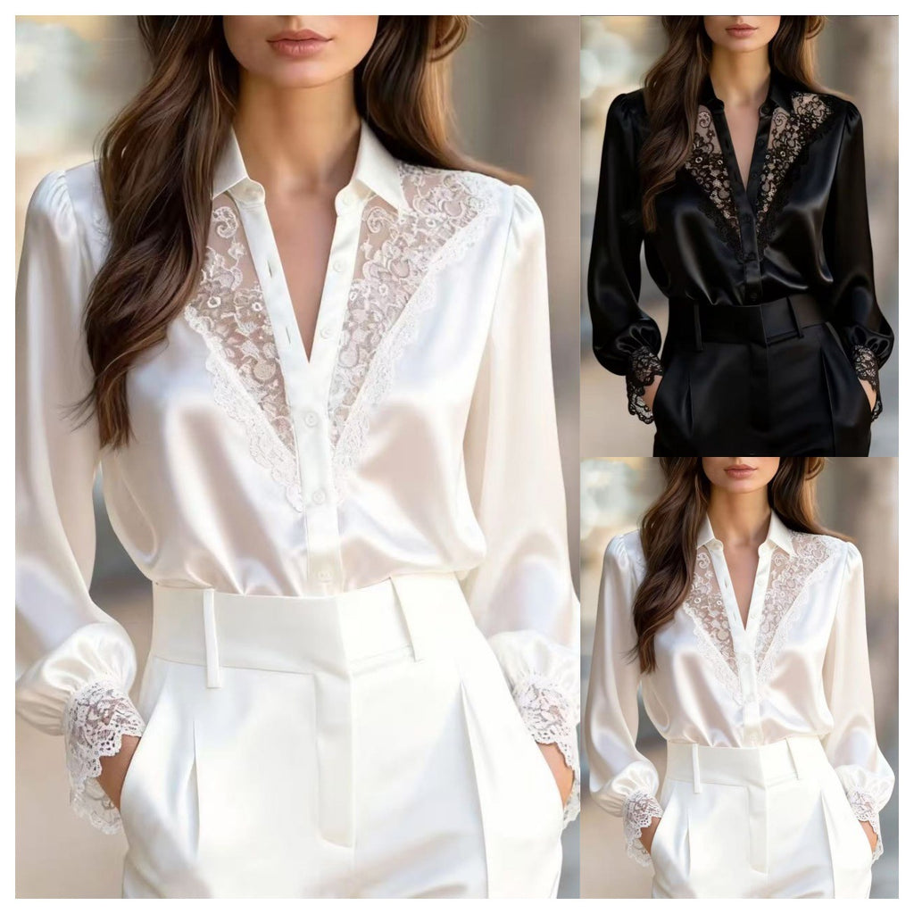 Women's Sense Niche Lace Puff Sleeve Shirt Tops