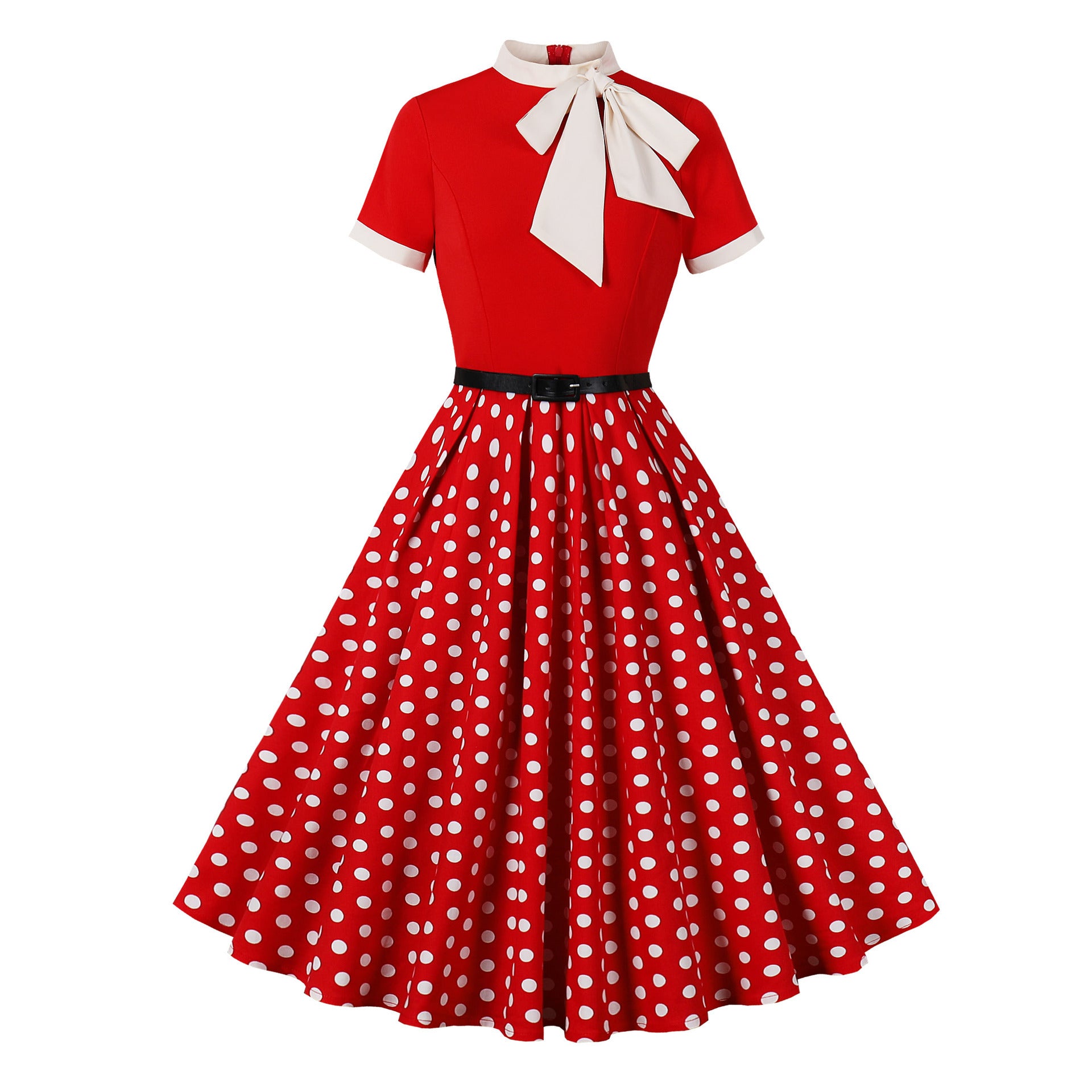 Women's Retro Hepburn Printed Floral Polka Dot Dress