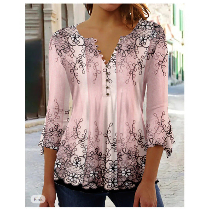 Graceful Classic Summer Fashion Flower Printed Women's T-shirt