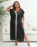 Women's Deep V Slit Loose Black White Contrast Color Dress