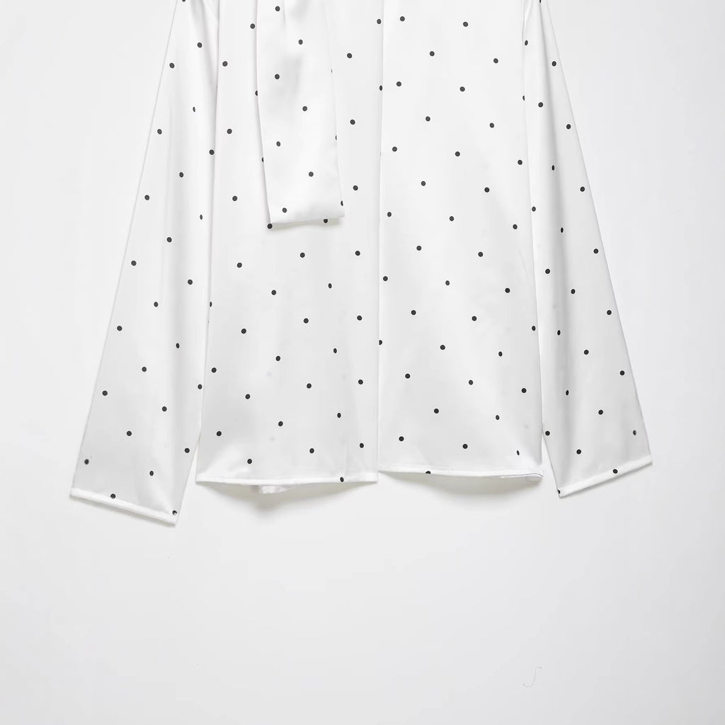 Women's Polka Dot Satin Scarf Shirt Blouse
