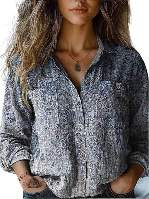 Women's Shirt Printed Linen Fabric Can Be Made Blouse