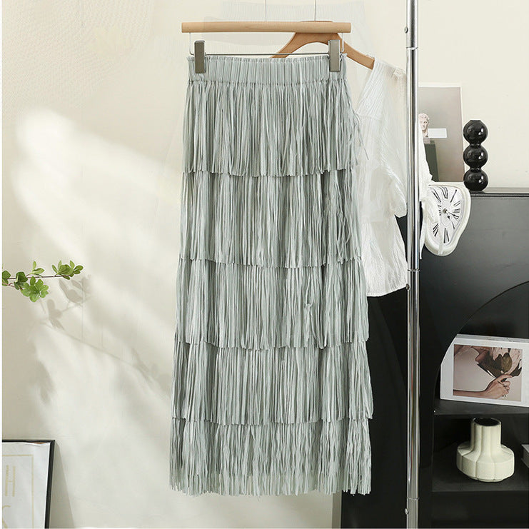 Retro Elegant Layer Tassel Dress Fashionable Draping Skirts
