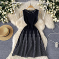 Women's Round Neck Striped Knitted For Summer Tight Waist Design Sense Dress