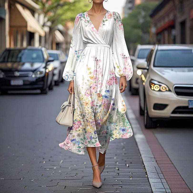 Women's Floral Series Pattern Printing Casual V Dress