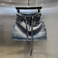 Rhinestone Denim High Waist Sexy A- Skirt