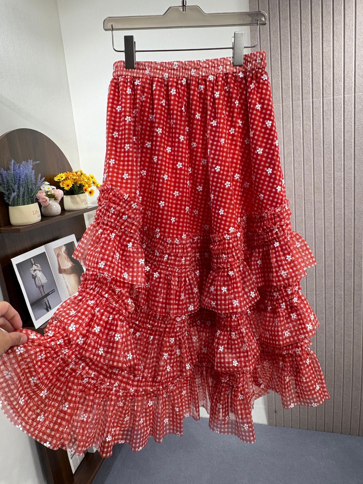 Slimming High Waist Print Super Dense Grid Skirts