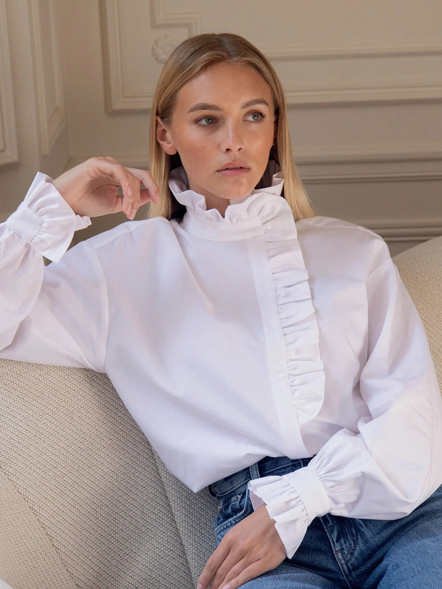 Diagonal Shirt Fashion Design Stand Collar Blouse