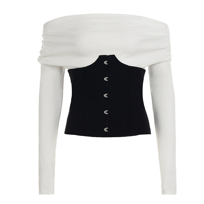 Elegant Style Slim Fit Fake Two-piece Waist Women's T-shirt