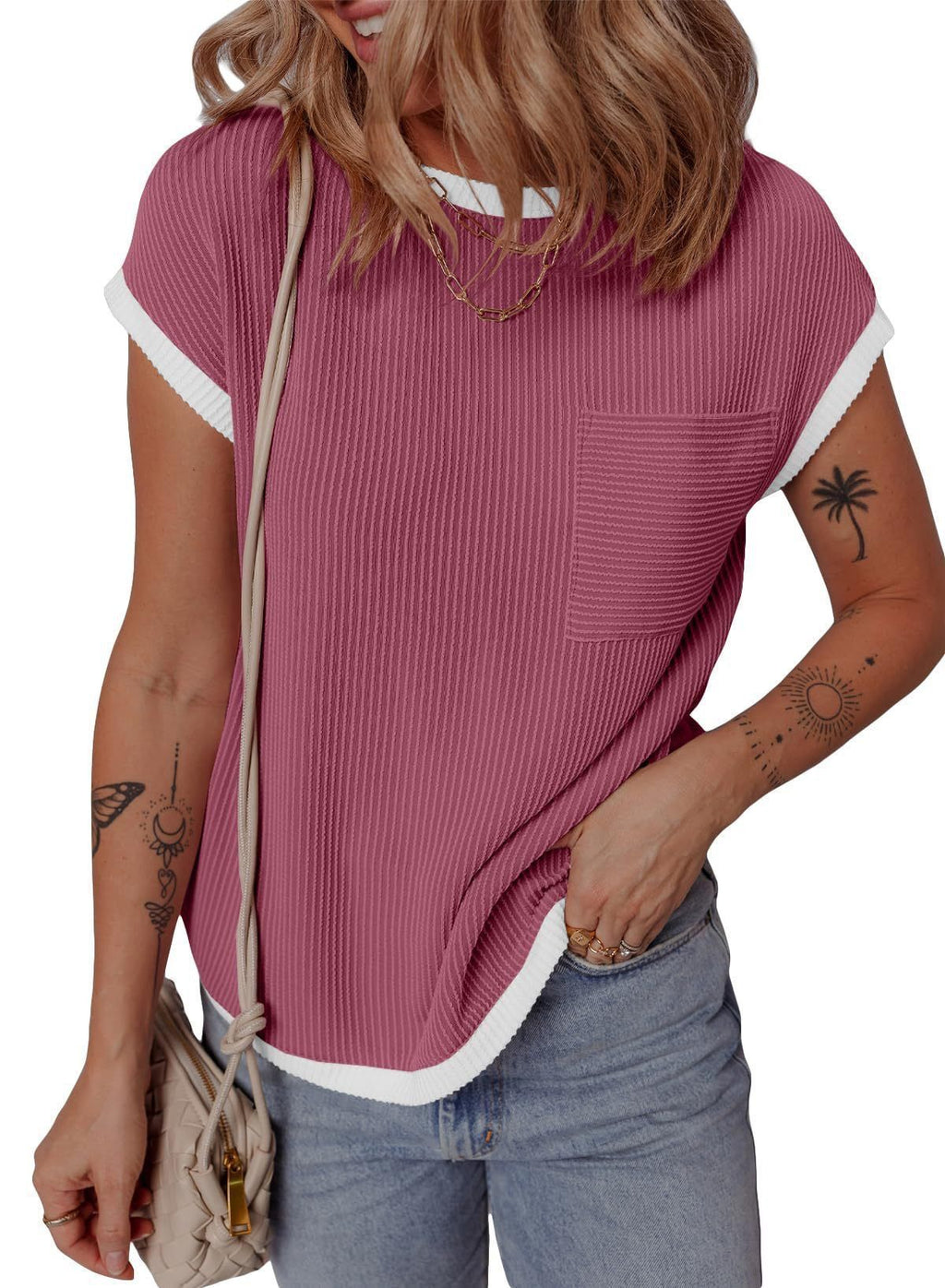 Women's Short-sleeved Basic Rib Knit Casual Going Tops