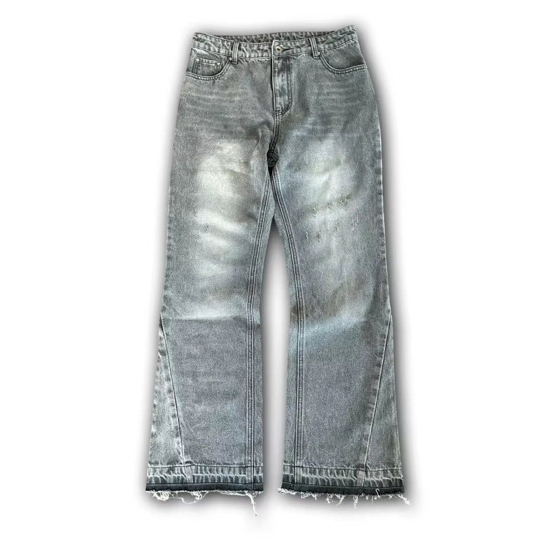 Retro American High Street Washed Old Raw Hem Personality Casual Women's Jeans