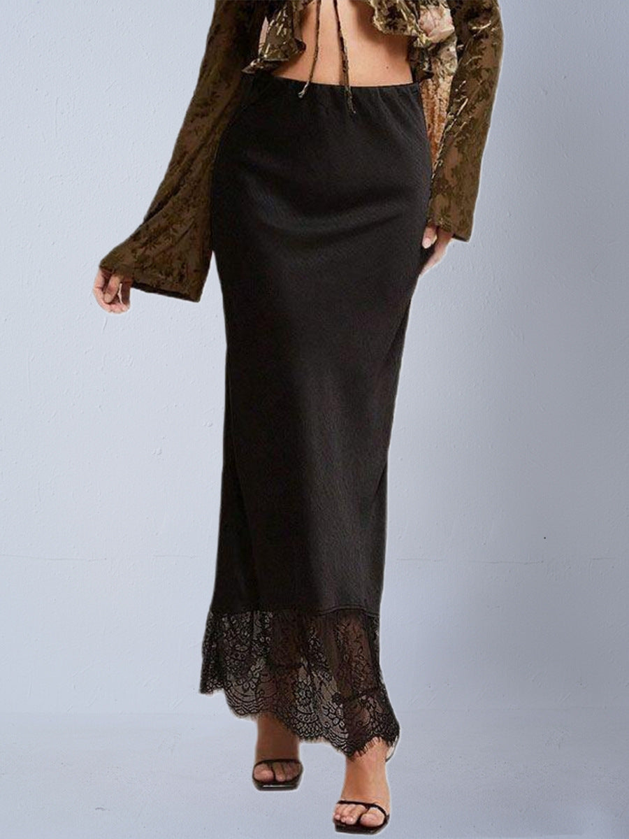 Women's Satin Lace Stitching High-grade Source Skirt
