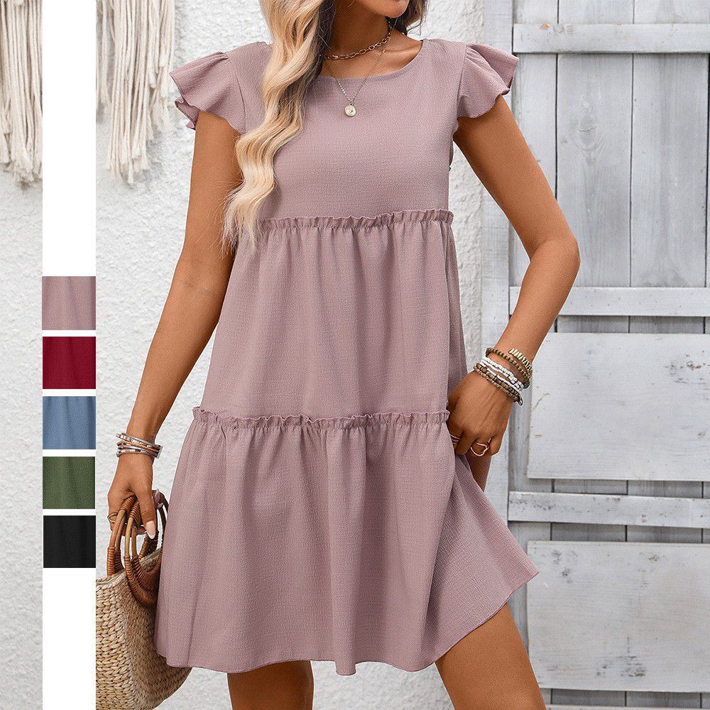 Women's Summer Ruffled Bohemian Solid Color Dress