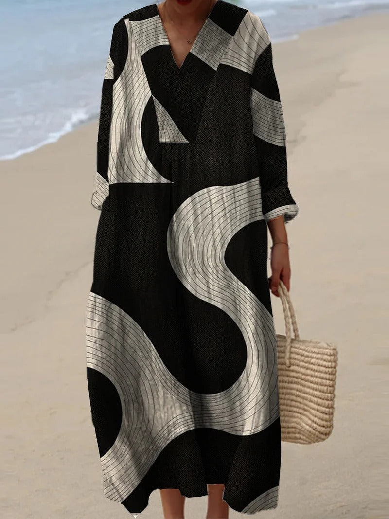 Women's Digital Printing Fashion Slim Printed Long Dress