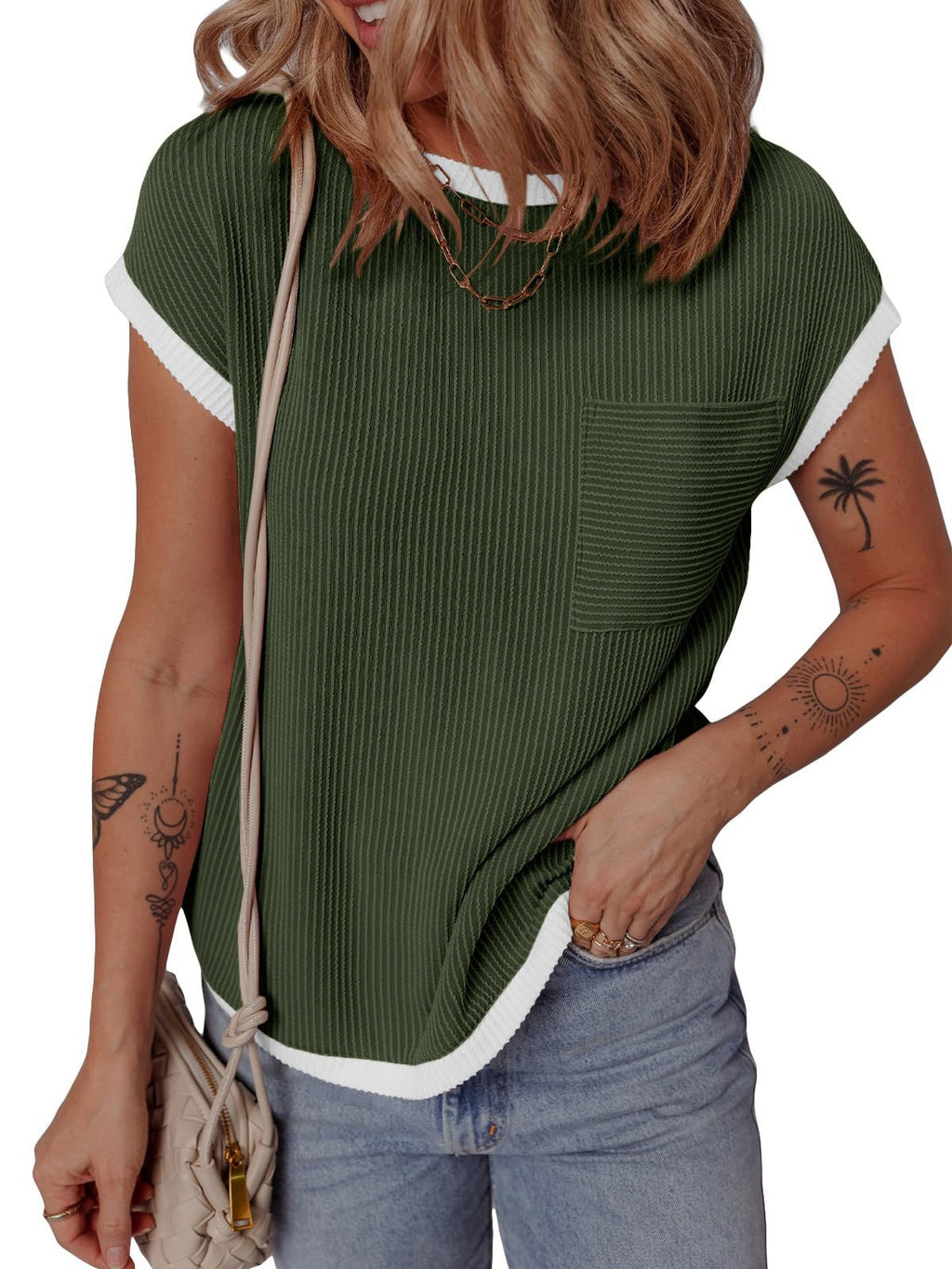 Women's Short-sleeved Basic Rib Knit Casual Going Tops